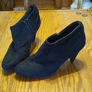 Fioni Kitten Heel Booties in Black Vegan Suede